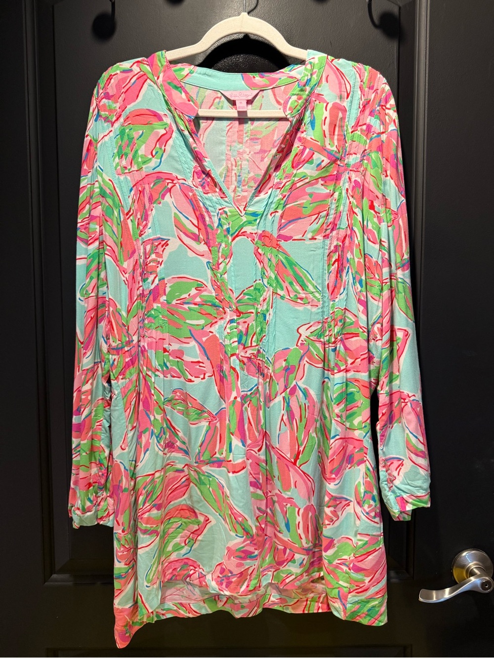 Lilly Pulitzer Mint & Pink Floral-Abstract V-Neck Top